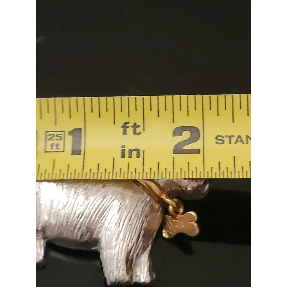 Terrier Scotty Dog Brooch Pin Silver Color Gold Trim Rhinestones Dog‎ Collar Eye